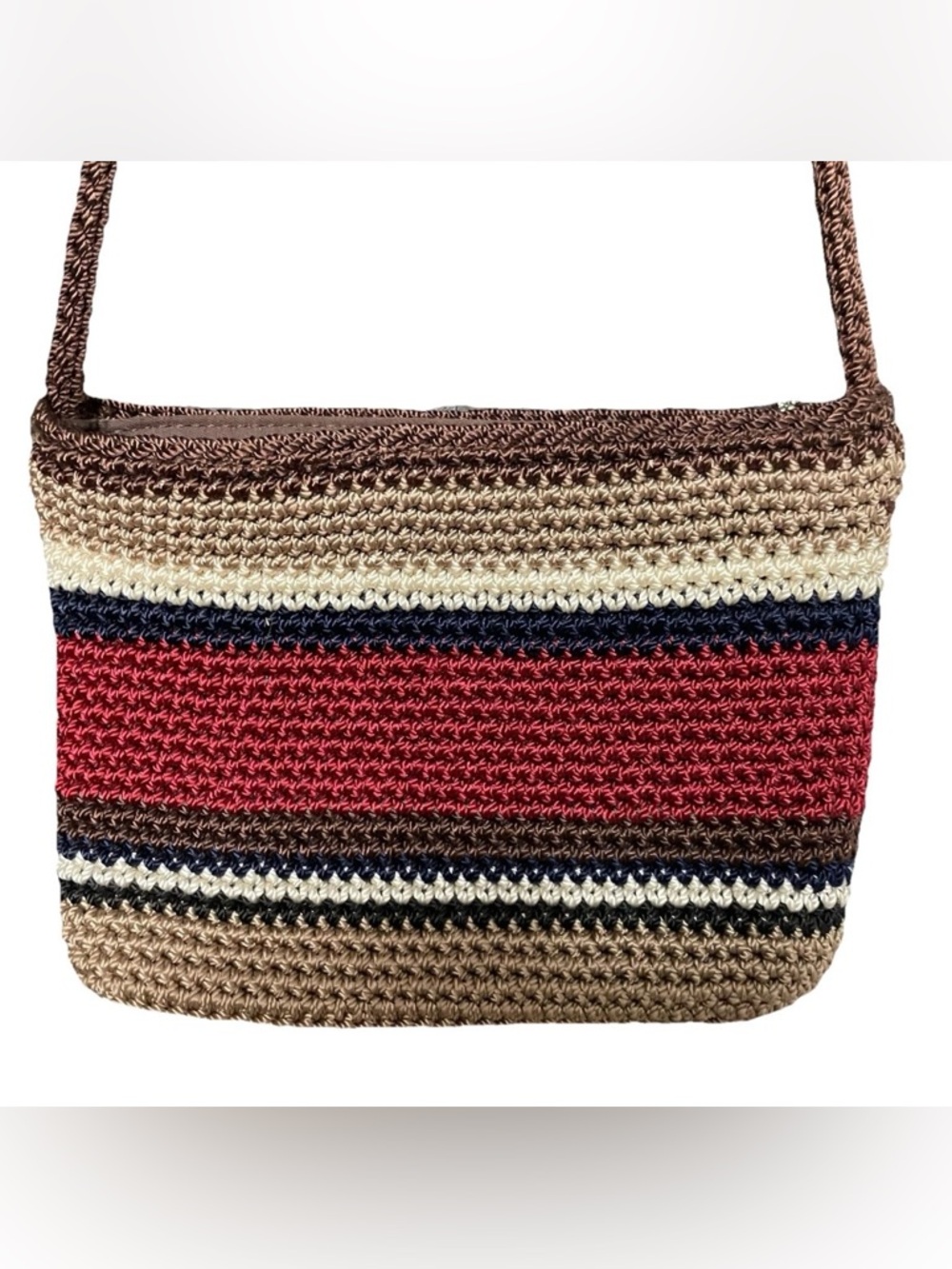 The Sak Multicolor Crocheted Crossbody Bag - Red, Brown, Navy, Cream